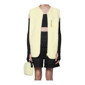 Rains Vest Women’s M Yellow Fleece Layer Straw Full‎ Zip Logo 18510 Pockets